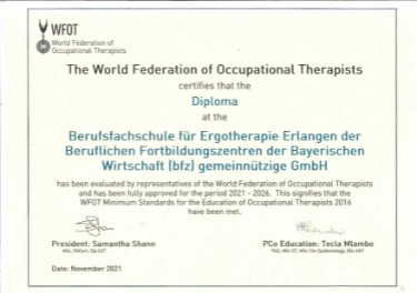 WFOT-Zertifikat Zertifikat Ergotherapie